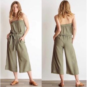 #124- CLOTH & STONE-Small Faded Everglade
Frayed Hem Cropped Strapless Romper